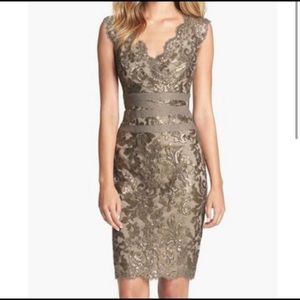 Tadashi Shoji Paillette Embroidered Lace V-Neck in Smoke Pearl Cocktail Dress